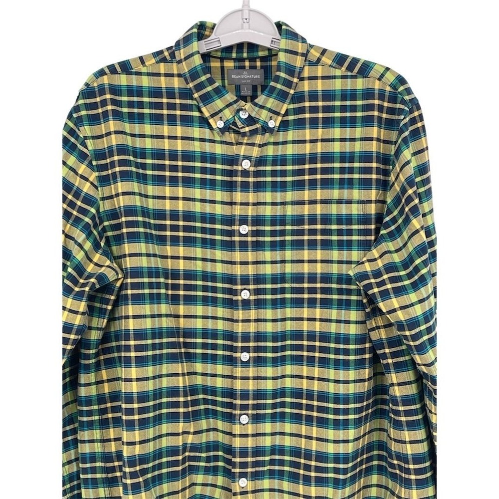 LL Bean Signature Men's Plaid Button-Down Shirt Size‎ L Yellow Multicolor - Picture 4 of 10